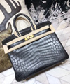 エルメス バーキン25 ブラック クロコダイル ニロティカスマット ゴールド金具