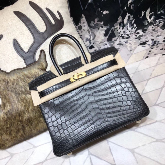 エルメス バーキン25 ブラック クロコダイル ニロティカスマット ゴールド金具