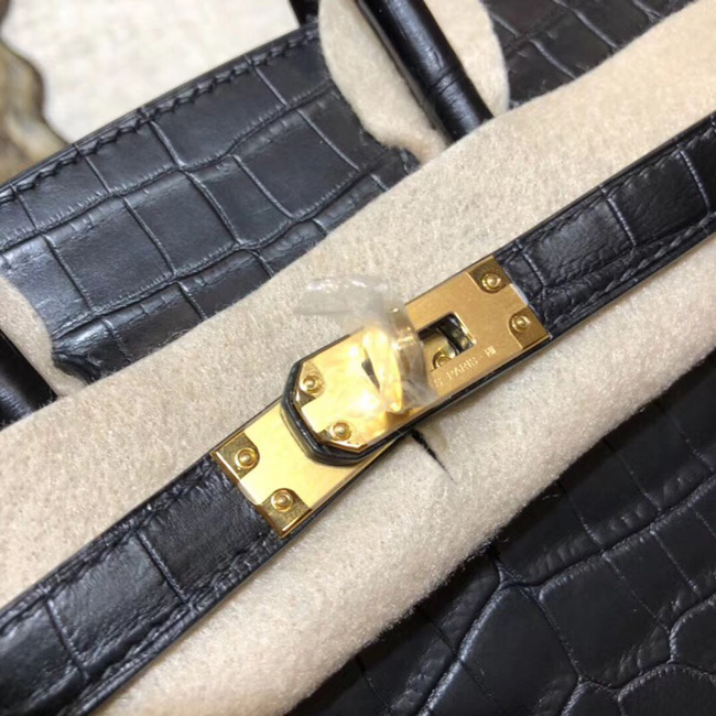 エルメス バーキン25 ブラック クロコダイル ニロティカスマット ゴールド金具