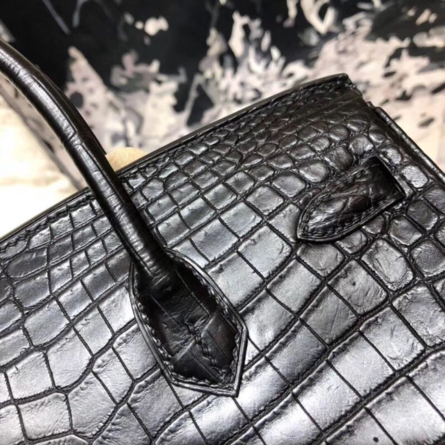 エルメス バーキン25 ブラック クロコダイル ニロティカスマット ゴールド金具