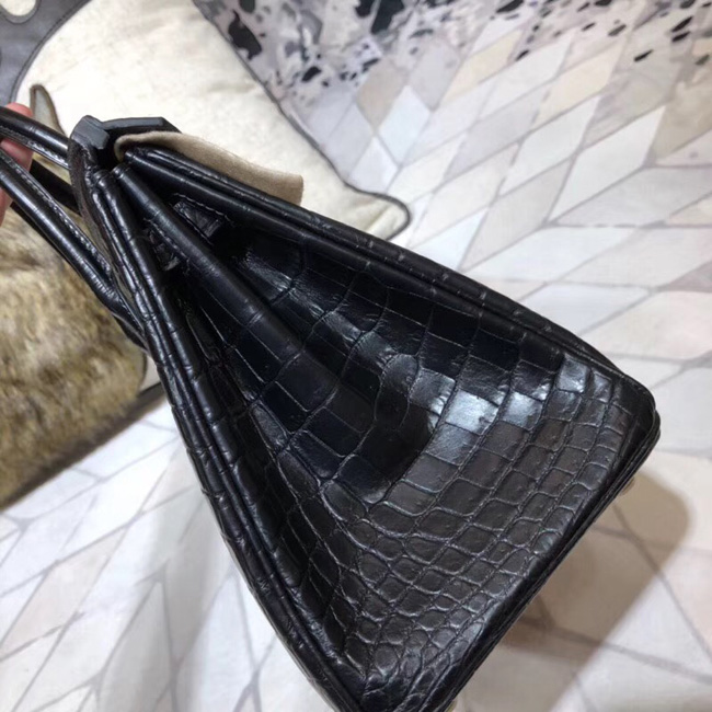 エルメス バーキン25 ブラック クロコダイル ニロティカスマット ゴールド金具