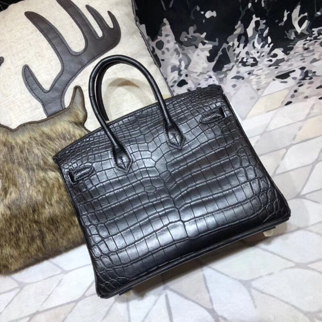 エルメス バーキン25 ブラック クロコダイル ニロティカスマット ゴールド金具