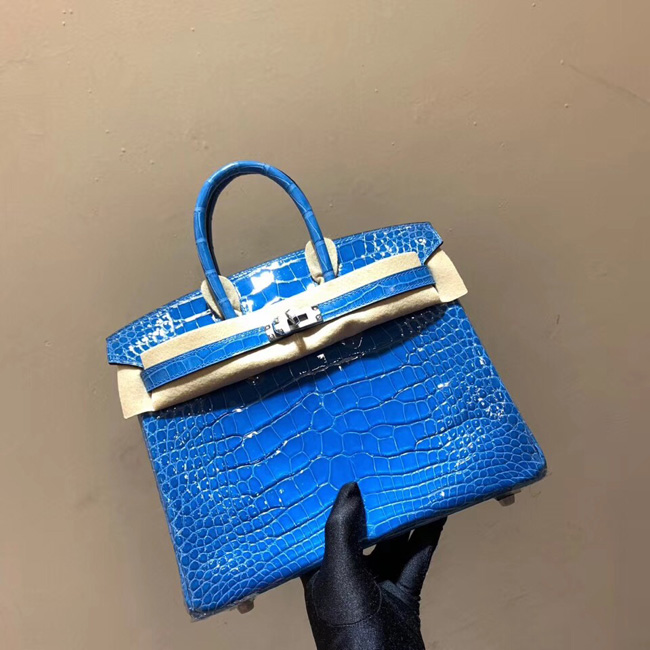 エルメス バーキン25 ブルーザンジバル　クロコダイル シルバー金具