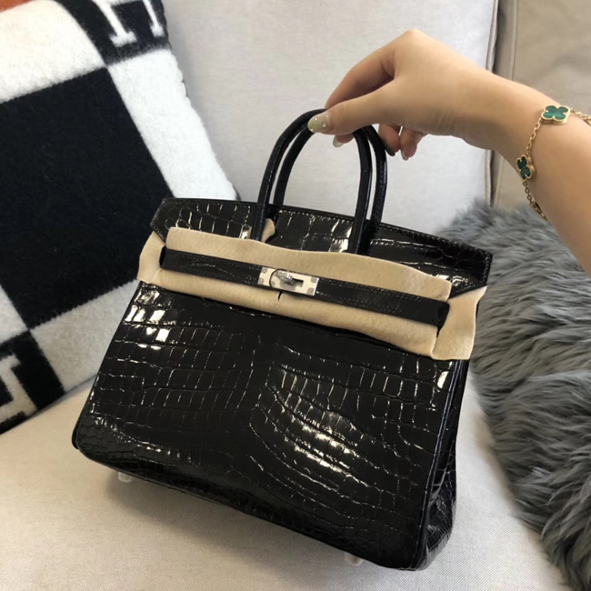 エルメス バーキン25 ブラック クロコダイル ニロティカスマット シルバー金具