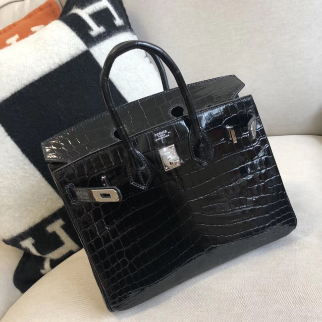 エルメス バーキン25 ブラック クロコダイル ニロティカスマット シルバー金具