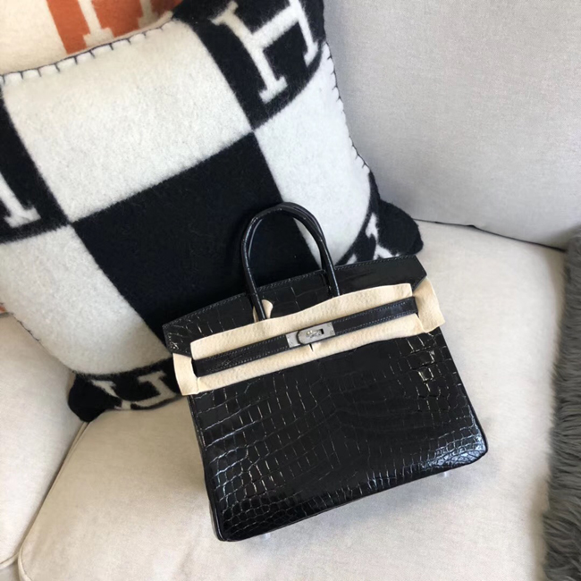 エルメス バーキン25 ブラック クロコダイル ニロティカスマット シルバー金具