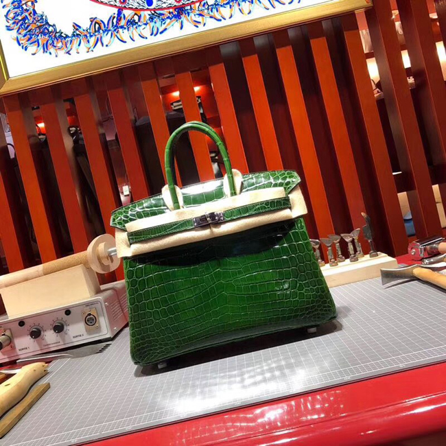 エルメス バーキン25 エメラルド クロコダイル ニロティカス シルバー金具