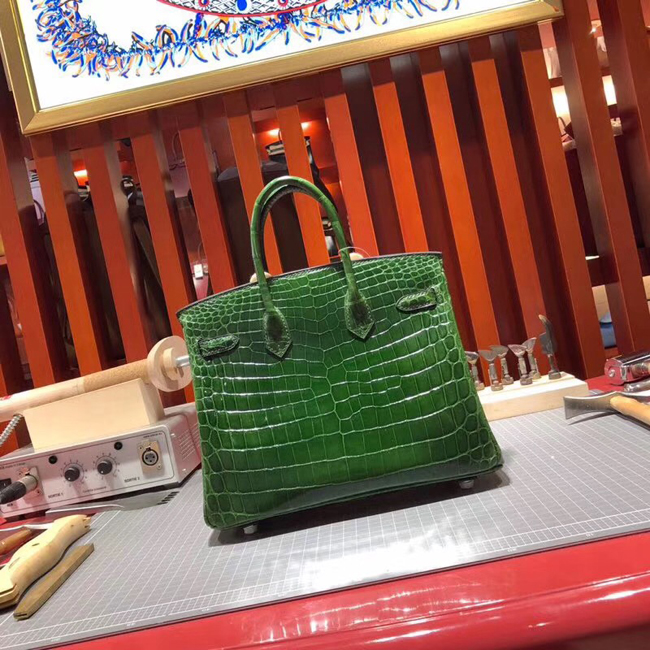 エルメス バーキン25 エメラルド クロコダイル ニロティカス シルバー金具