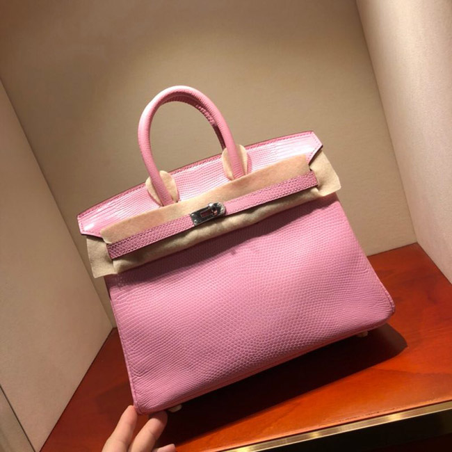 エルメス バーキン25 ピンク リザード シルバー金具