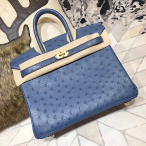 エルメス バーキン25 ブルードマルト オーストリッチ ゴールド金具