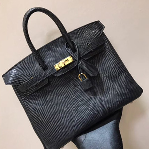 エルメス バーキン25 ブラック リザード ゴールド金具