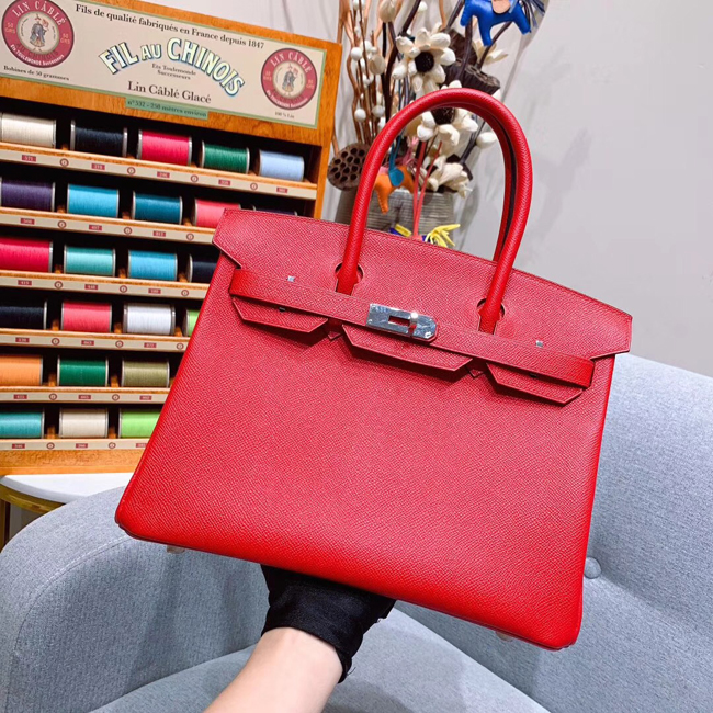 エルメス バーキン30 ルージュカザック ヴォーエプソン シルバー金具