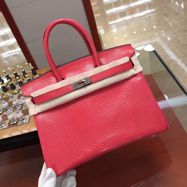 エルメス バーキン30 ルージュモワイヤン リザード シルバー金具