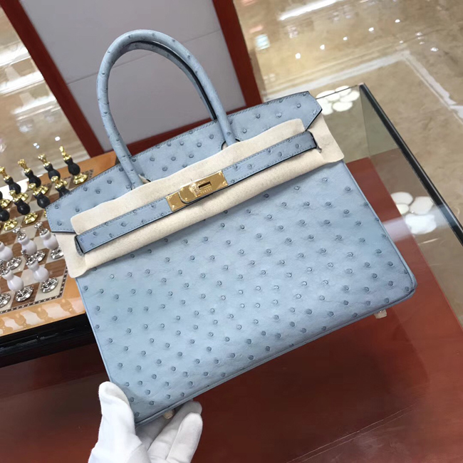 エルメス バーキン30 ブルーグラシエ オーストリッチ ゴールド金具
