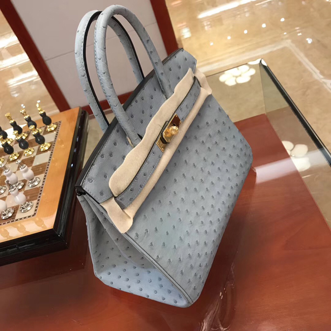 エルメス バーキン30 ブルーグラシエ オーストリッチ ゴールド金具