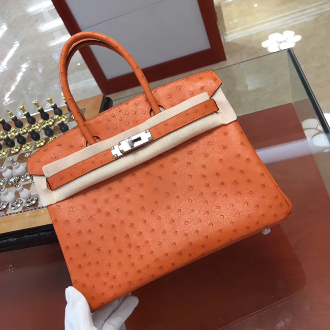 エルメス バーキン30 オレンジ オーストリッチ シルバー金具