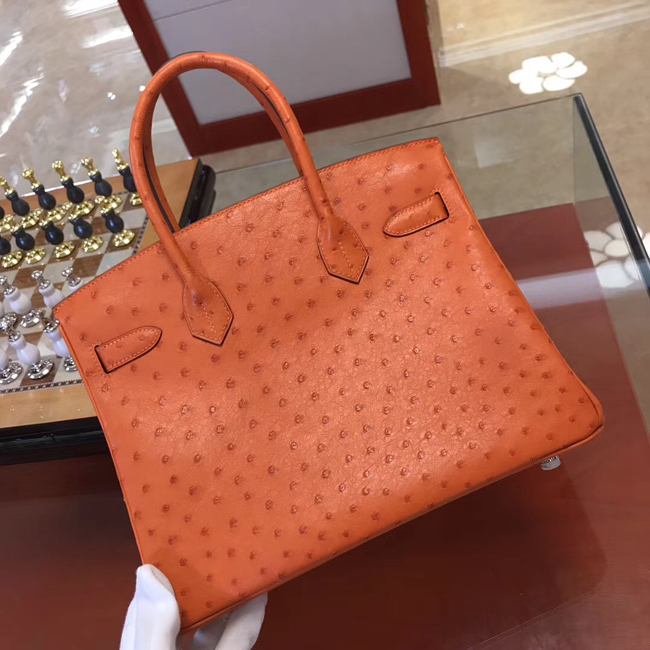 エルメス バーキン30 オレンジ オーストリッチ シルバー金具