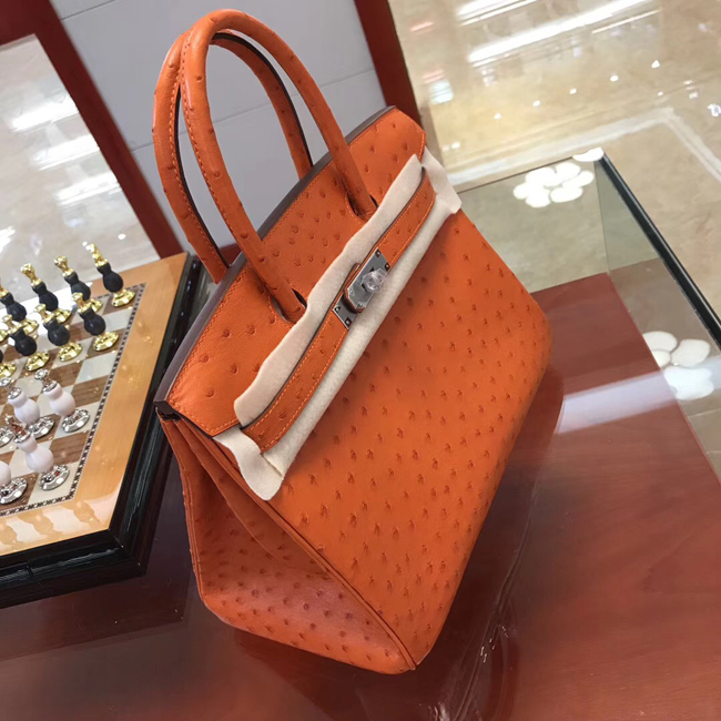 エルメス バーキン30 オレンジ オーストリッチ シルバー金具