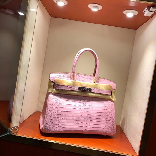 エルメス バーキン30 ピンク クロコダイル ニロティカスマット シルバー金具