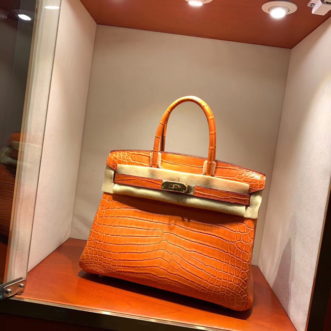 エルメス バーキン30 オレンジ クロコダイル ニロティカスマット ゴールド金具