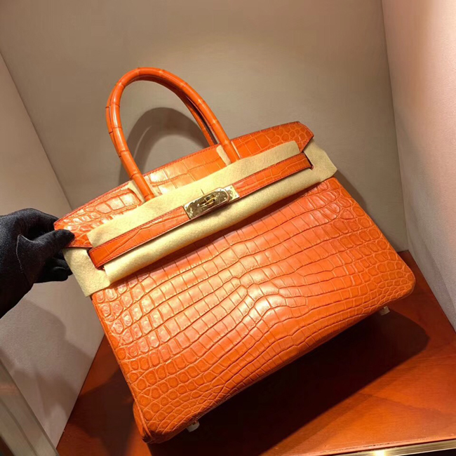 エルメス バーキン30 オレンジ クロコダイル ニロティカスマット ゴールド金具