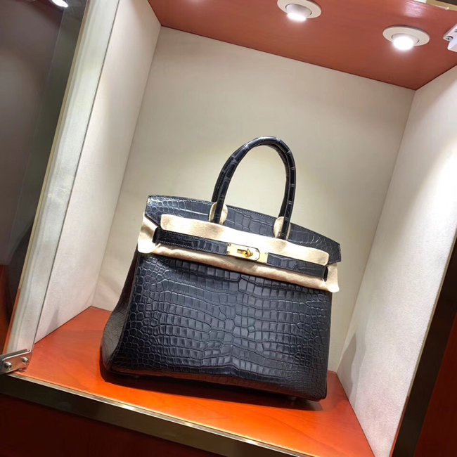 エルメス バーキン30 ブラック クロコダイル ニロティカスマット ゴールド金具