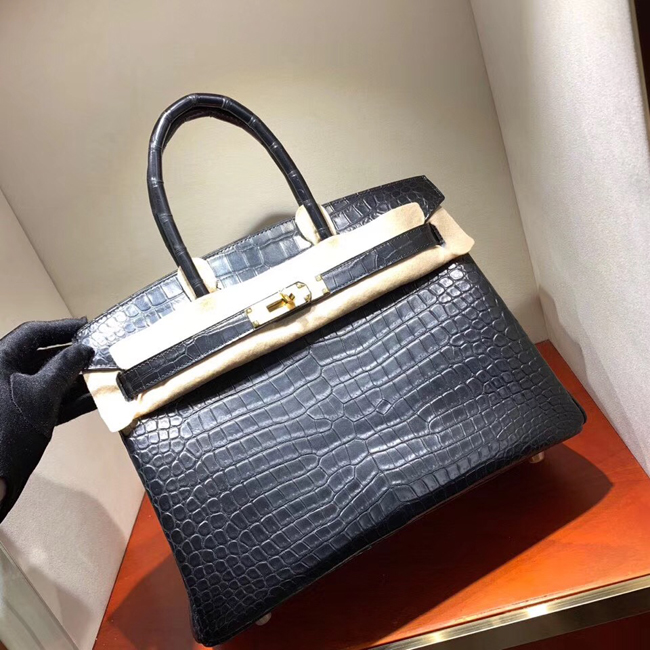エルメス バーキン30 ブラック クロコダイル ニロティカスマット ゴールド金具