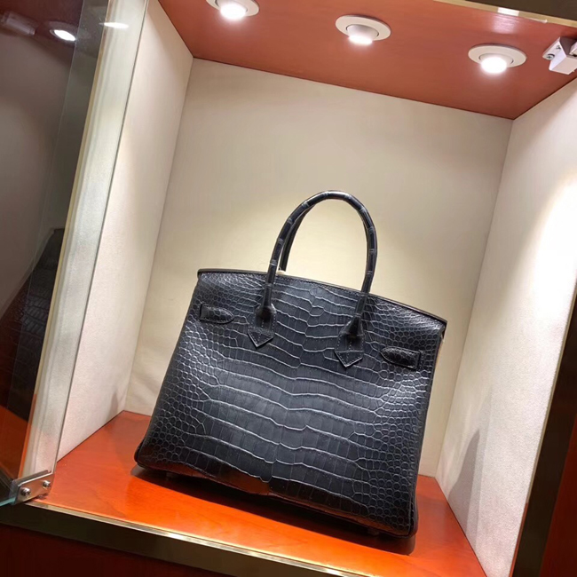 エルメス バーキン30 ブラック クロコダイル ニロティカスマット ゴールド金具