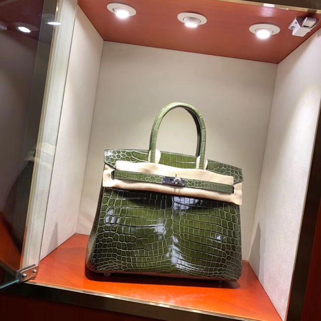 エルメス バーキン30 オリーブグリーン クロコダイル ニロティカス シルバー金具