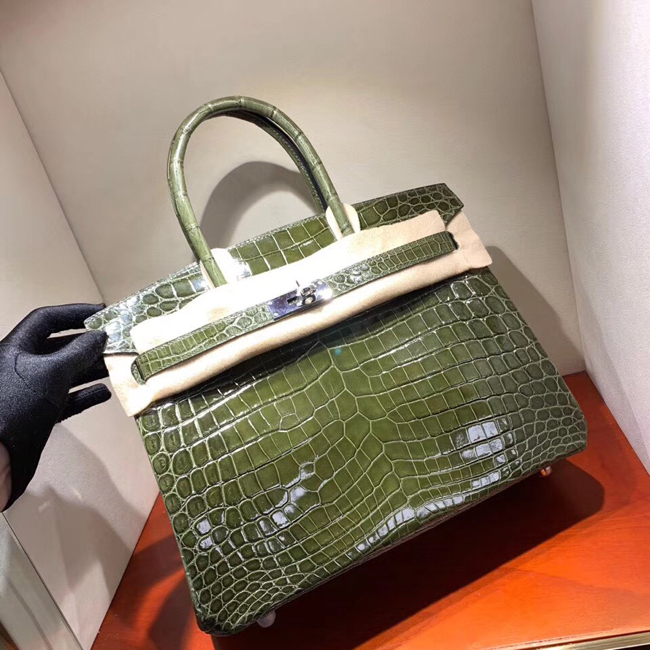 エルメス バーキン30 オリーブグリーン クロコダイル ニロティカス シルバー金具