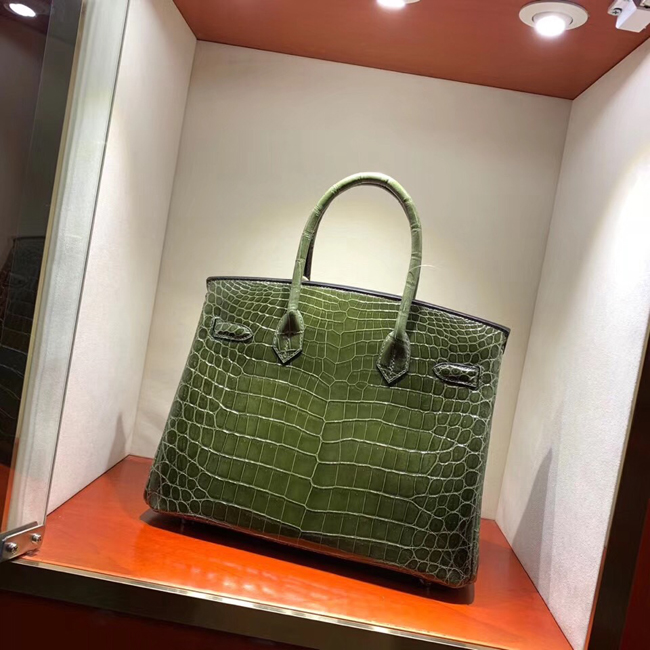エルメス バーキン30 オリーブグリーン クロコダイル ニロティカス シルバー金具