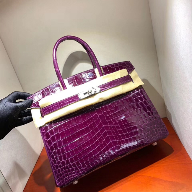 エルメス バーキン30 ヴィオレ クロコダイル ニロティカス シルバー金具