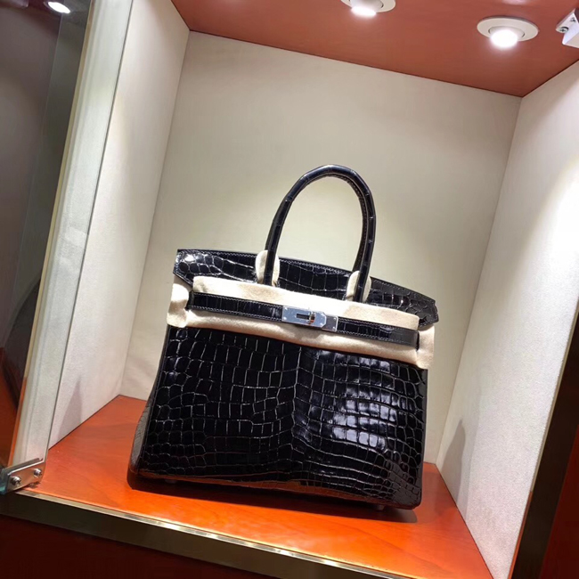 エルメス バーキン30 ブラック クロコダイル ニロティカス シルバー金具