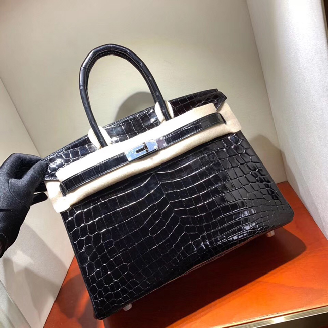 エルメス バーキン30 ブラック クロコダイル ニロティカス シルバー金具