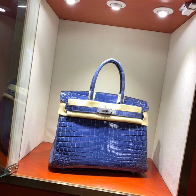 エルメス バーキン30 ブルーエレクトリック クロコダイル ニロティカス シルバー金具