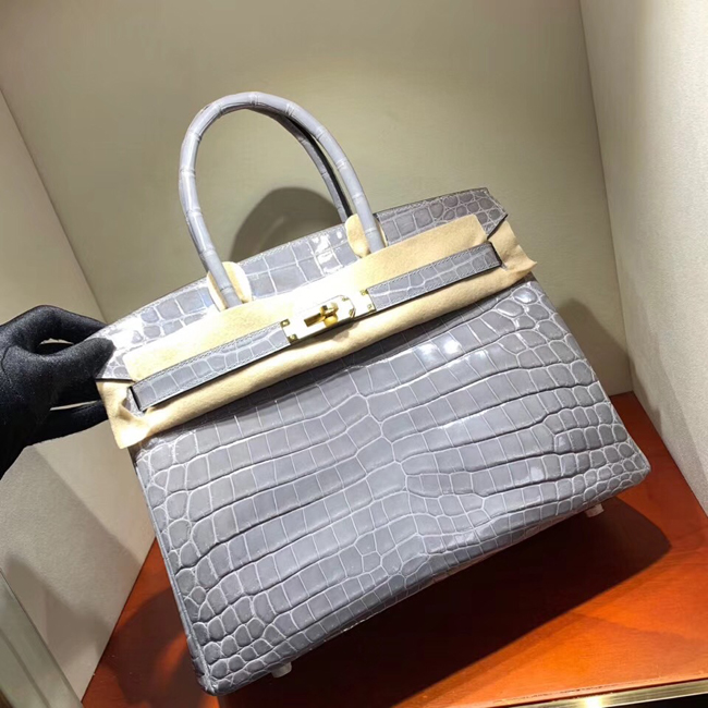 エルメス バーキン30 グレーパリ クロコダイル ニロティカス ゴールド金具