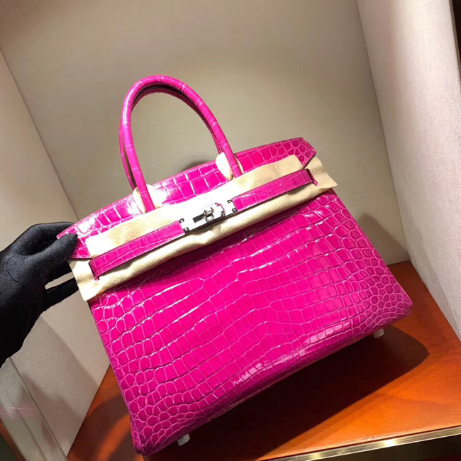 エルメス バーキン30 ローズシェヘラザード クロコダイル ニロティカス シルバー金具
