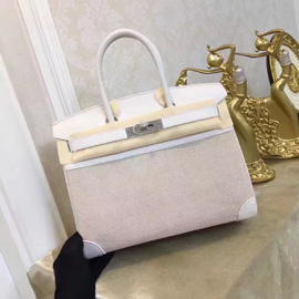 エルメス　バーキン30　シロ　トワルアッシュ/バレニア　シルバー金具 
