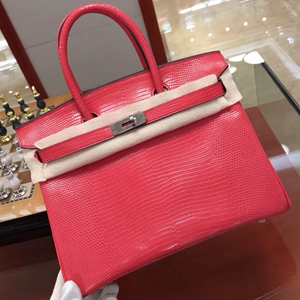 エルメス バーキン30 ルージュモワイヤン リザード シルバー金具