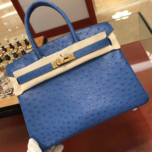 エルメス バーキン30 ブルードマルト オーストリッチ ゴールド金具