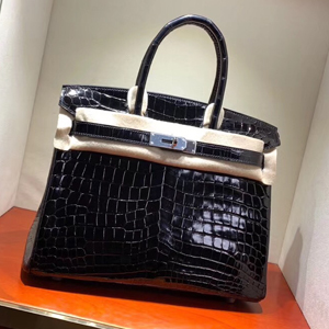 エルメス バーキン30 ブラック クロコダイル ニロティカス シルバー金具