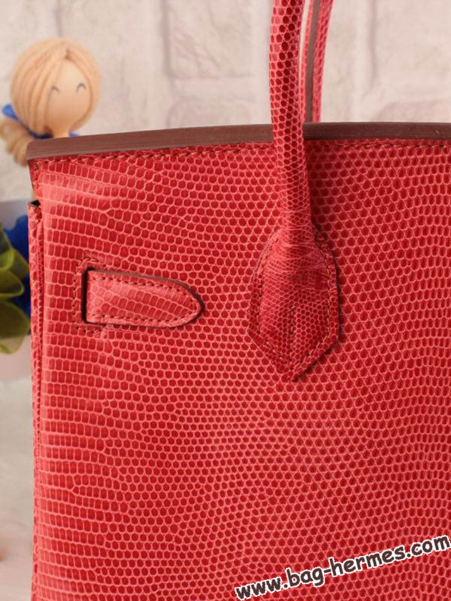 エルメス バーキン35 レッド リザード シルバー金具