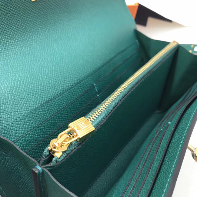 エルメス ケリーウォレットロング マラカイト ヴォーエプソン ゴールド金具