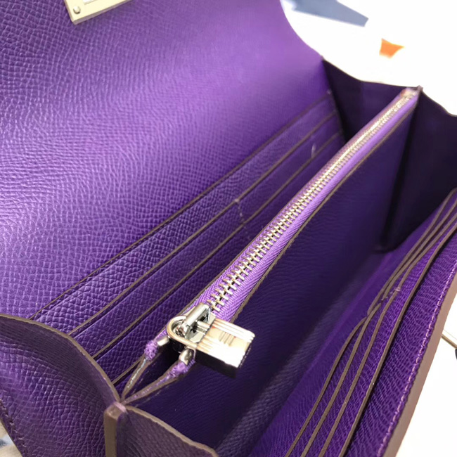 エルメス ケリーウォレットロング アネモネ ヴォーエプソン シルバー金具