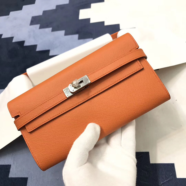 エルメス ケリーウォレットロング オレンジ ヴォーエプソン シルバー金具
