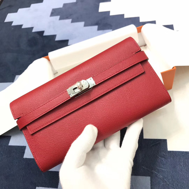 エルメス ケリーウォレットロング ルージュカザック ヴォーエプソン シルバー金具