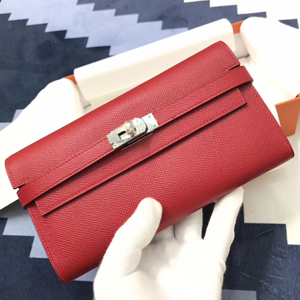 エルメス ケリーウォレットロング ルージュカザック ヴォーエプソン シルバー金具