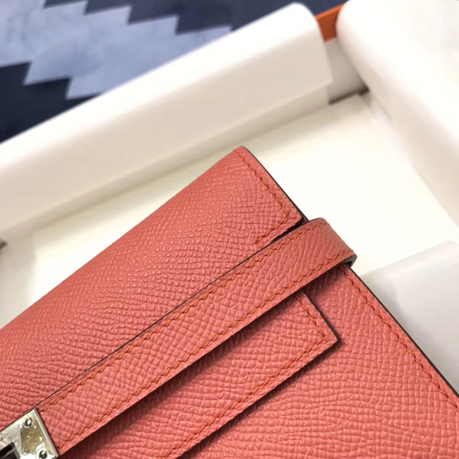 エルメス ケリーウォレットロング フラミンゴ ヴォーエプソン シルバー金具