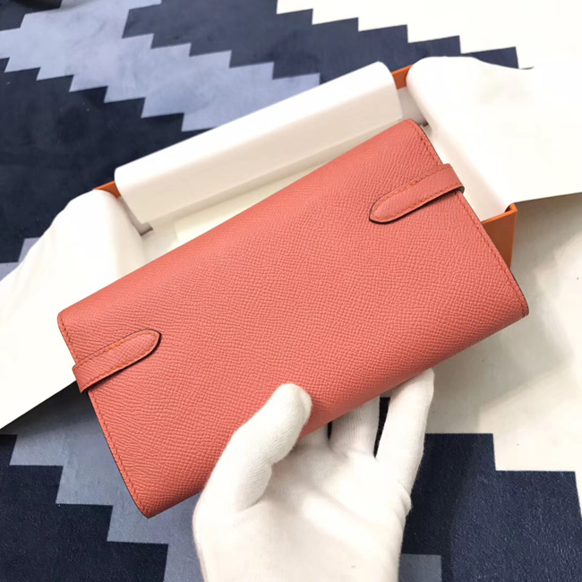 エルメス ケリーウォレットロング フラミンゴ ヴォーエプソン シルバー金具