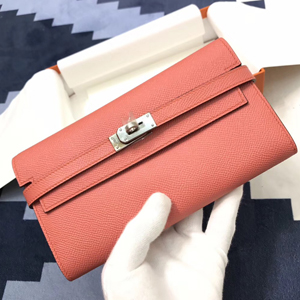 エルメス ケリーウォレットロング フラミンゴ ヴォーエプソン シルバー金具